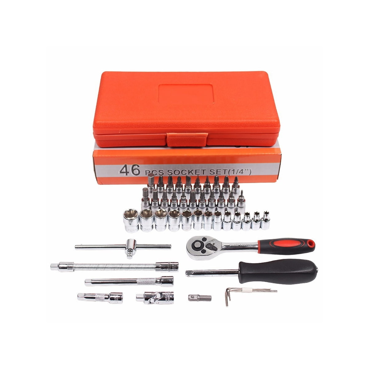 46 Pcs 1/4 'Dr Crv Steel Metrik Mobil Perbaikan Toolbox Socket Wrench Alat Set dengan Pegangan Ratchet